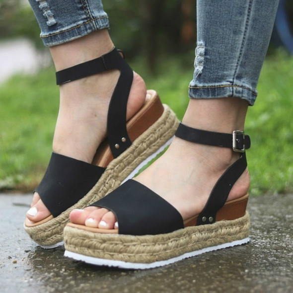 One-button Buckle Platform Women Sandals, Size:39(Black)