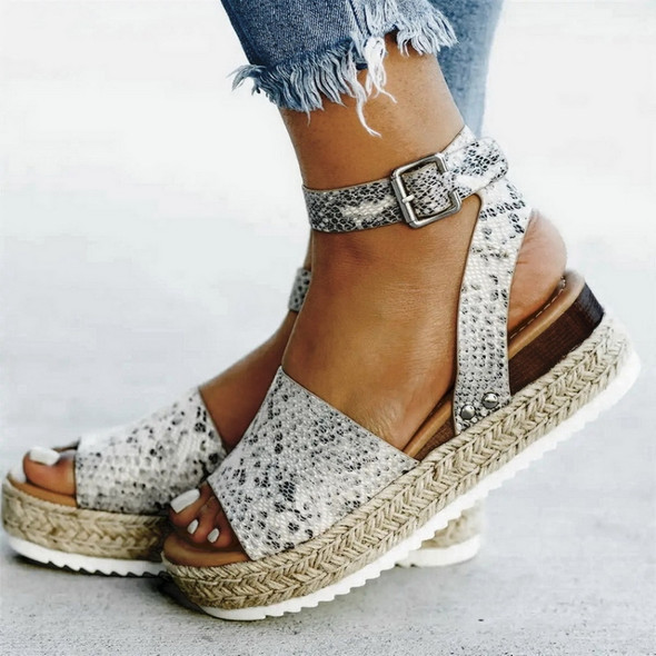 One-button Buckle Platform Women Sandals, Size:42(Snake)