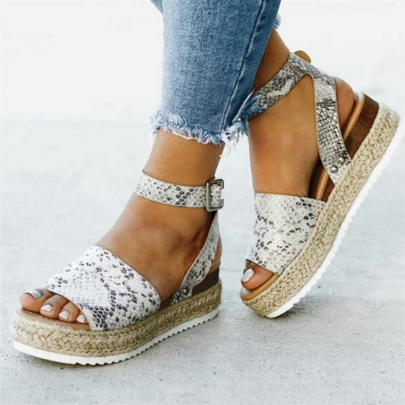 One-button Buckle Platform Women Sandals, Size:39(Snake)