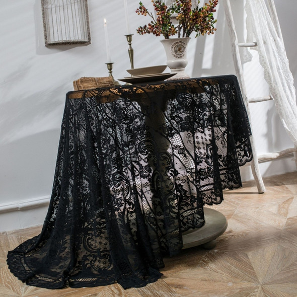 Round Lace Tablecloth Cover Cloth Retro Dining Table Coffee Table Tablecloth, Size: 150 CM(Black)