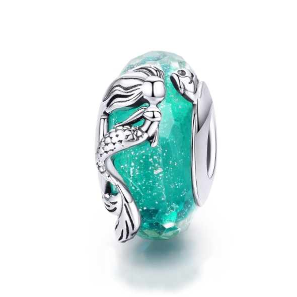 S925 Sterling Silver Green Mermaid Faceted Glass Bead DIY Bracelet Accessories