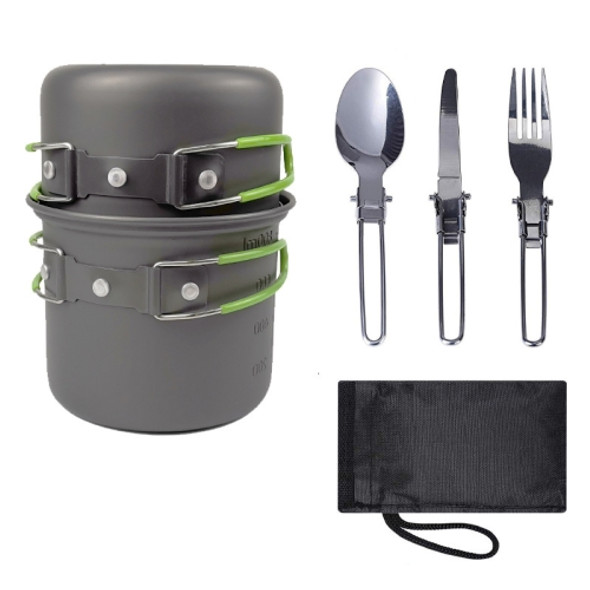 Outdoor Camping Portable Cookware 1-2 People Tableware Combo Set(Green)