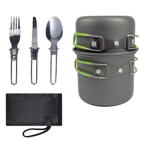 Outdoor Camping Portable Cookware 1-2 People Tableware Combo Set(Green)