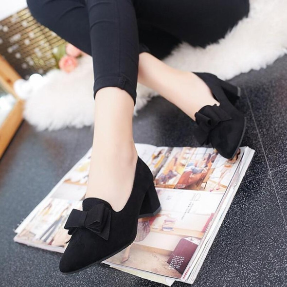 Women Shoes Pointed Bow High Heels, Size:38(Black)