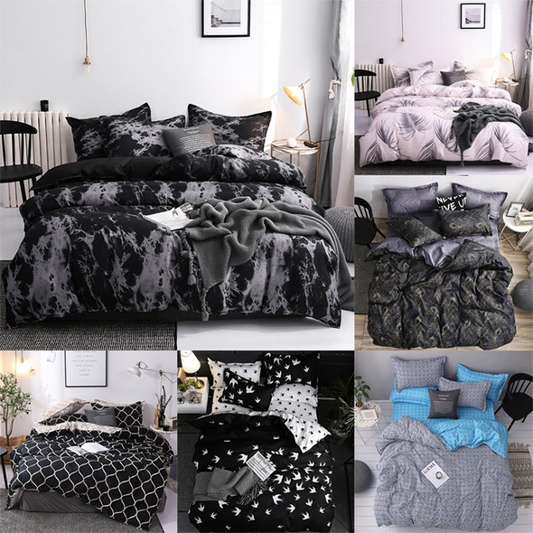 Luxury Bedding Black Marble Pattern Set Sanded Printed Quilt Cover Pillowcase, Size:150x200cm(Goose)