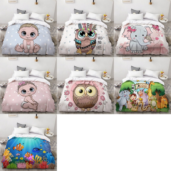3D Cartoon Bedding Sheets Animal Duvet Cover Set Quilt Blanket Cover Set, Size:240x220cm(01)