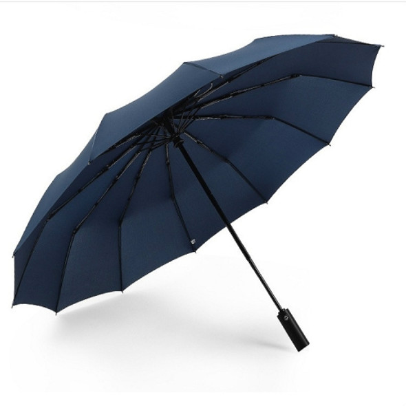 Extra Large Reinforced 12 Bone Automatic Double Folding Rain And Sunny Dual-use Umbrella Personality And Creativity(Navy blue)