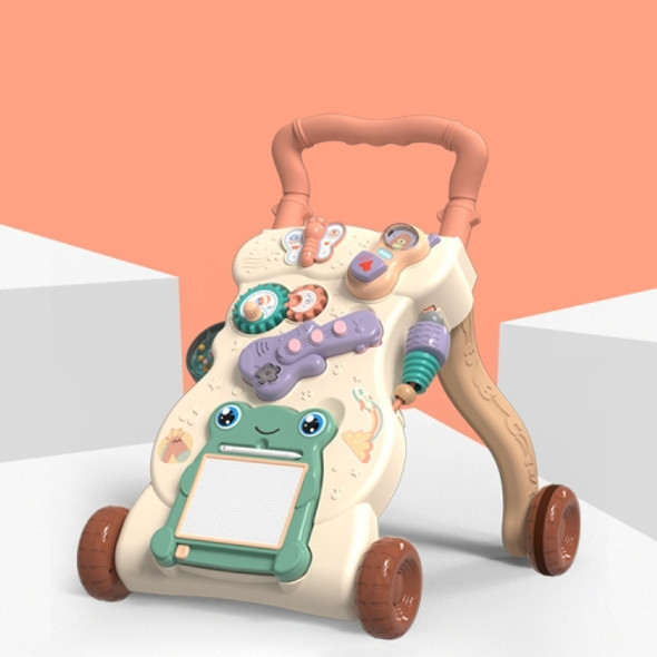 Children Hand Push Educational Toy Baby Anti-rollover and Anti-O-type Walker, Style:Increased Version(Beige)