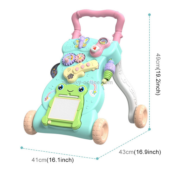 Children Hand Push Educational Toy Baby Anti-rollover and Anti-O-type Walker, Style:Increased Version(Green )