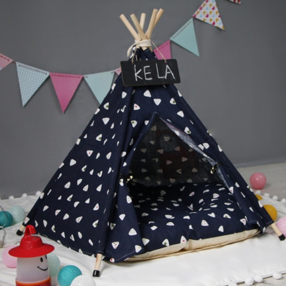 Pet Tent Removable And Washable Wooden Cat Kennel with Cushion, Specification: Large 60×60×70cm(Navy Blue Eyes)