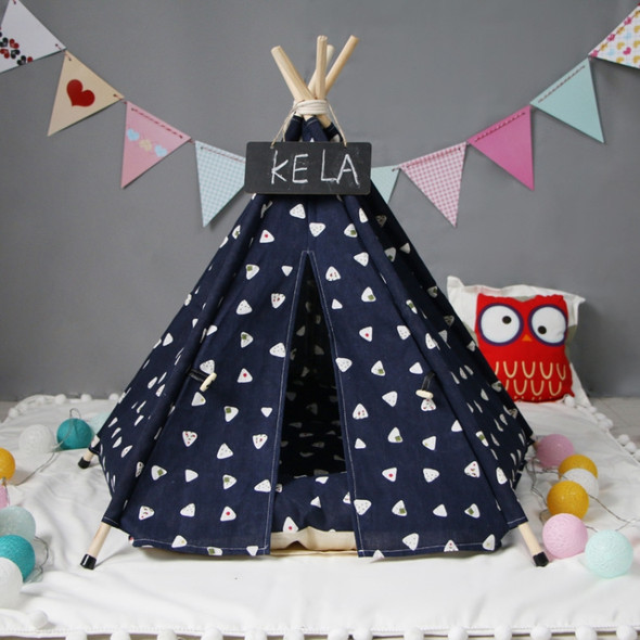Pet Tent Removable And Washable Wooden Cat Kennel with Cushion, Specification: Large 60×60×70cm(Navy Blue Eyes)