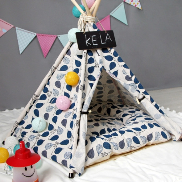 Small And Medium Dog Pet Tent Dog Cat Litter, Specification: Large 60×60×70cm(Blue Leaves with Cushion)