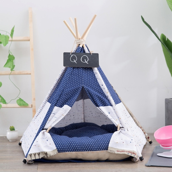 Cotton Canvas Pet Tent Cat and Dog Bed with Cushion, Specification: Large 60×60×70cm(White Dots)