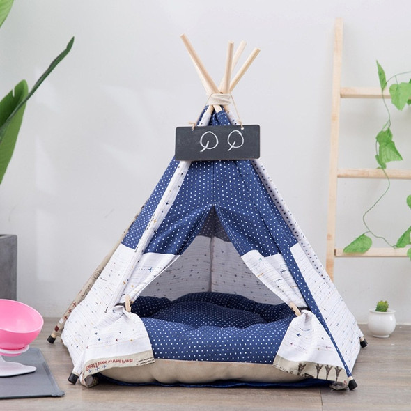 Cotton Canvas Pet Tent Cat and Dog Bed with Cushion, Specification: Small 40×40×50cm(White Dots)