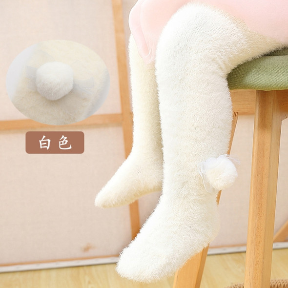 Baby Leggings Imitation Mink Fleece Plus Fleece Tight Pantyhose, Size:L(White)