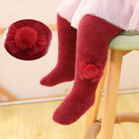 Baby Leggings Imitation Mink Fleece Plus Fleece Tight Pantyhose, Size:S(Red)