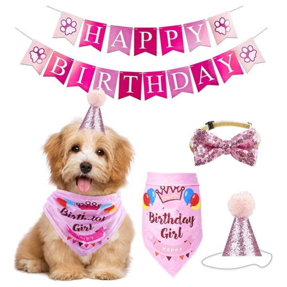 Pet Birthday Party Dog Pull Flag Triangle Scarf Cake Hat Holiday Dress Up Set, Size: One Size(Pink Suit)