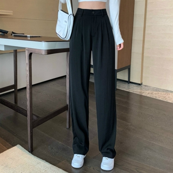 Suit Pants Casual Loose High Waist Black Slim Drape Wide Leg Mopping Pants Women, Size: L(Black)