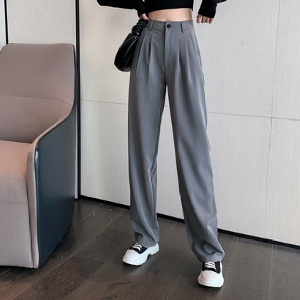 Suit Pants Casual Loose High Waist Black Slim Drape Wide Leg Mopping Pants Women, Size: M(Gray)