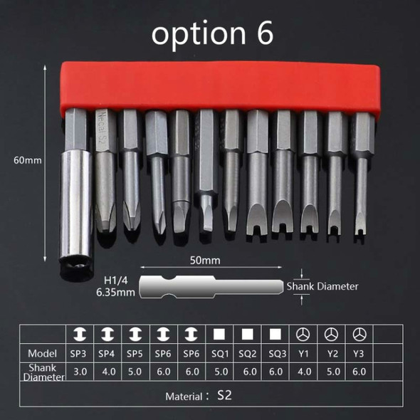 12 PCS / Set Screwdriver Bit With Magnetic S2 Alloy Steel Electric Screwdriver, Specification:6