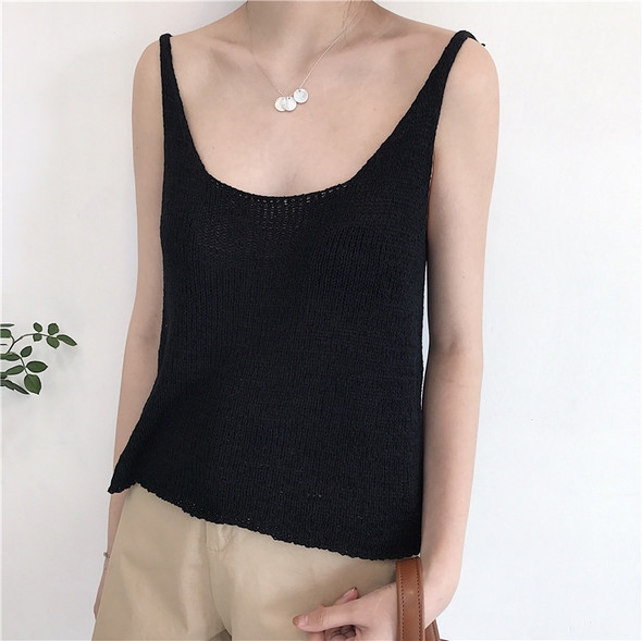 Women Ice Silk Knitted Camisole, Size: Free Size(Black)