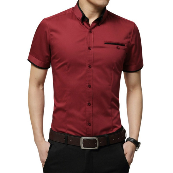 Men Business Shirt Short Sleeves Turn-down Collar Shirt, Size:XXXXL(Wine Red)