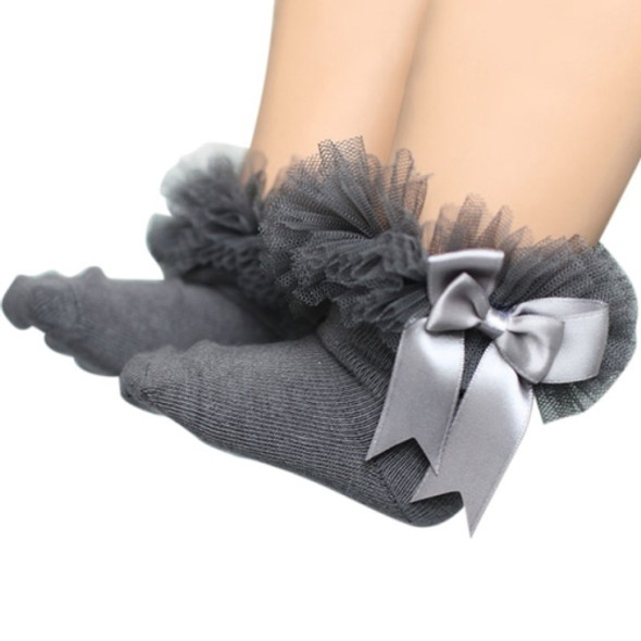 3 Pairs Bow Lace Socks Baby Cotton Ankle Socks, Size:L(Gray)