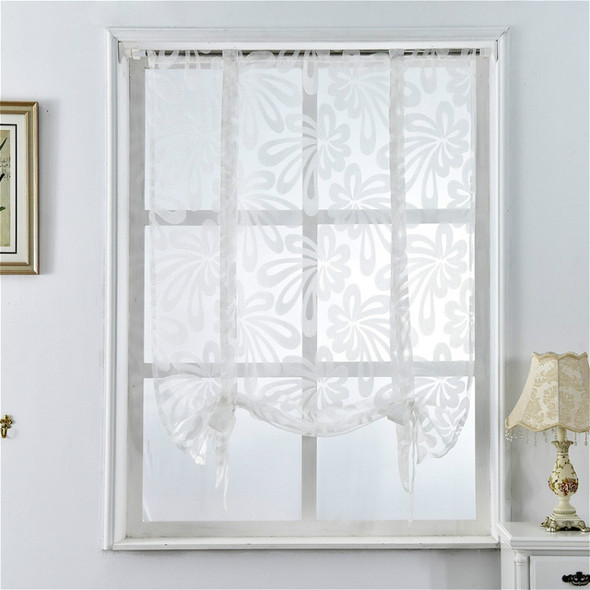 Kitchen Short Curtain Jacquard Blinds Flower Home Decoration, Size:140cm x160cm(White)