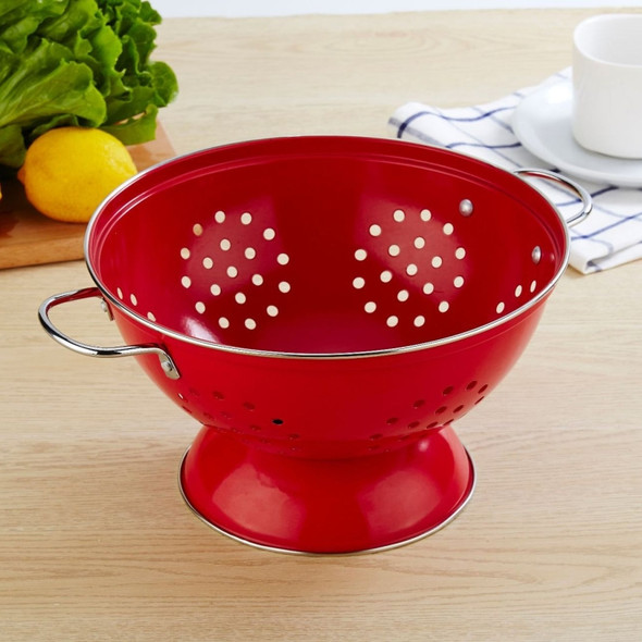 Stainless Steel Round Double Ear Fruit Plate Tray(Red )