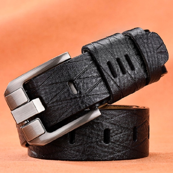 Men Vintage Crocodile Textured Leather Belt, Belt Length:105CM(Black)