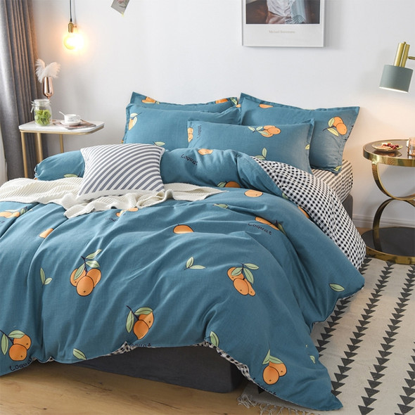 Simple Cotton Grinding Bed Four-Piece Duvet Cover Sheet Pillowcase, Size:150x200cm(Fruit Language)