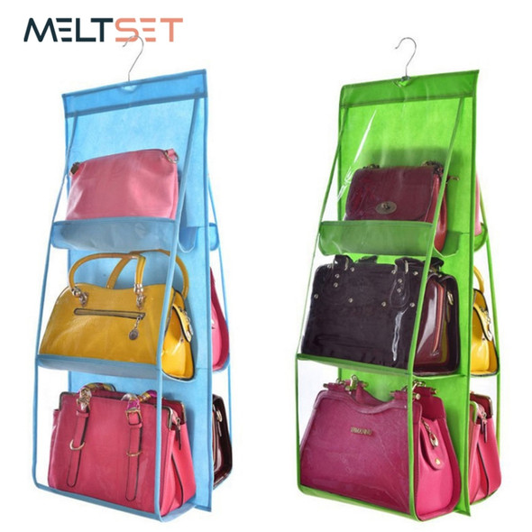 2 PCS Portable Home Multi-layer Transparent Mesh Bag Hanging Storage Bag(green)