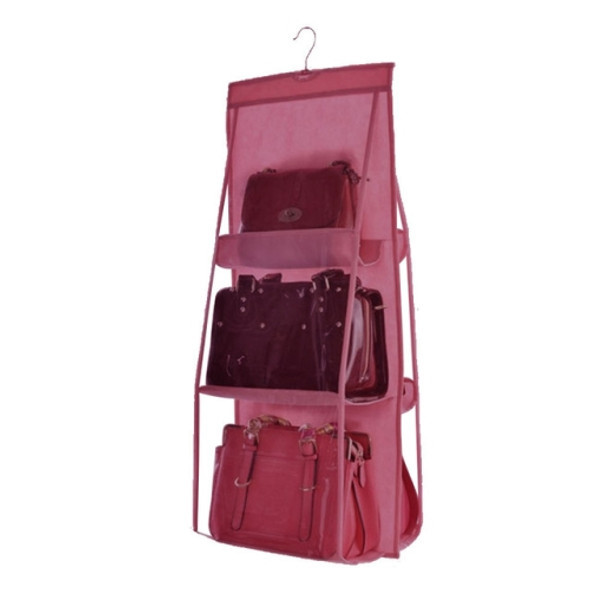 2 PCS Portable Home Multi-layer Transparent Mesh Bag Hanging Storage Bag(rose red)