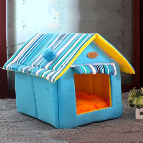 Removable Washable Dog House Warm Soft Home Shape Bed With Cushion for Dog Cat, Size:S (Sky Blue)