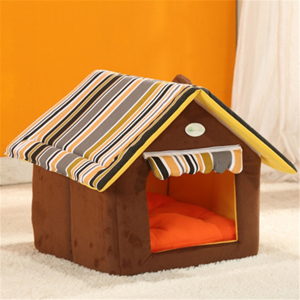 Removable Washable Dog House Warm Soft Home Shape Bed With Cushion for Dog Cat, Size:S (Coffee)