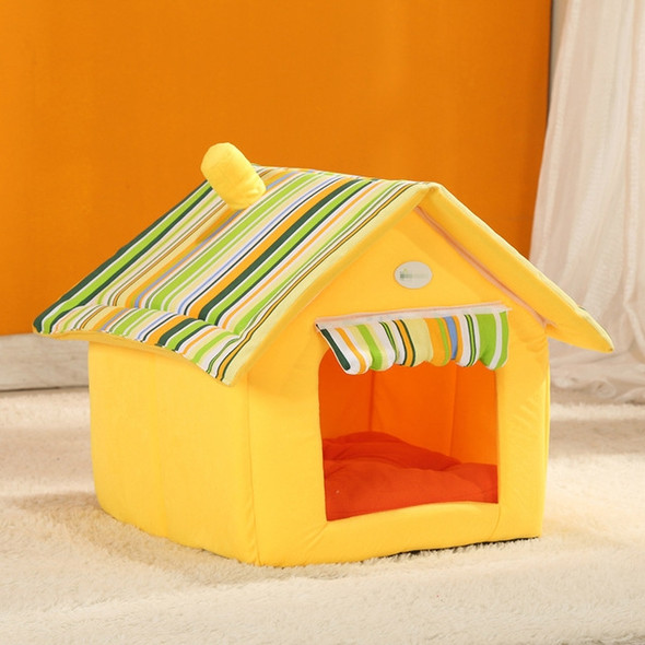 Removable Washable Dog House Warm Soft Home Shape Bed With Cushion for Dog Cat, Size:S (Yellow)