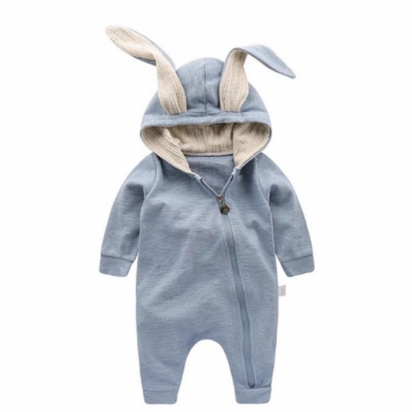 Spring and Autumn Babies Big Rabbit Ear Zipper Bodysuit, Size:59CM(Blue)