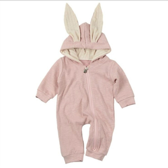 Spring and Autumn Babies Big Rabbit Ear Zipper Bodysuit, Size:59CM(Pink)