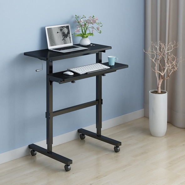 Dual Desktop Hand-Cranked Lifting Stand Office Computer Desk, Style:With Reinforcing Bar(Black Willow Wood)