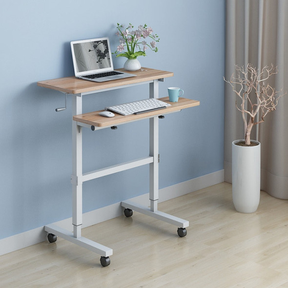 Dual Desktop Hand-Cranked Lifting Stand Office Computer Desk, Style:With Reinforcing Bar(Ancient Oak)