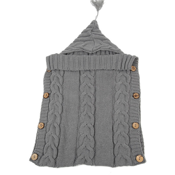 Children Sweater Wooden Button Tassel Hat Baby Hooded Sleeping Bag, Size:One Size(Gray)