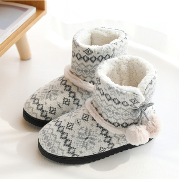 Winter High-Top Cotton Slippers Cotton Slippers With Heel Velvet Thick-Soled Indoor Warm Shoes, Size:37-38(Light Gray)