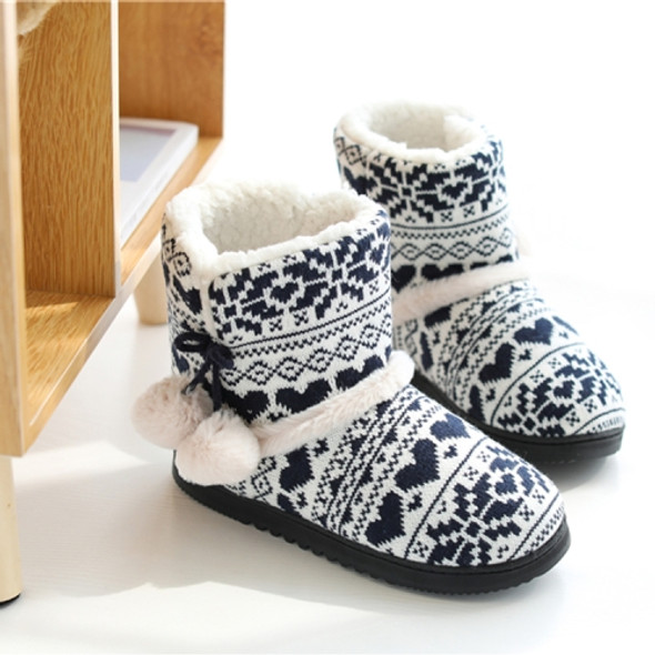 Winter High-Top Cotton Slippers Cotton Slippers With Heel Velvet Thick-Soled Indoor Warm Shoes, Size:39-40(Black)