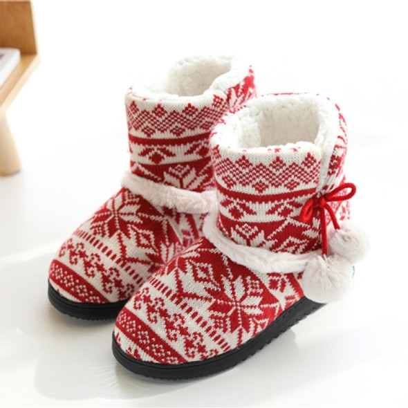 Winter High-Top Cotton Slippers Cotton Slippers With Heel Velvet Thick-Soled Indoor Warm Shoes, Size:39-40(Christmas Red)