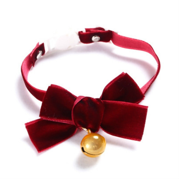 5 PCS Velvet Bowknot Adjustable Pet Collar Cat Dog Rabbit Bow Tie Accessories, Size:S 17-30cm, Style:Bowknot With Bell(Red)
