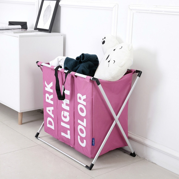 Collapsible Three Grid Dirty Clothes Laundry Hamper Organizer Home Storage Basket(Pink)