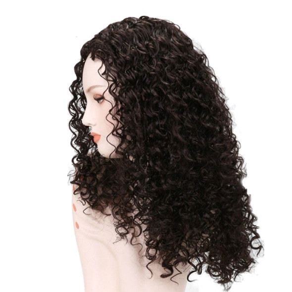 African Small Curls Split Head Wig Chemical Fiber Headgear(Black)