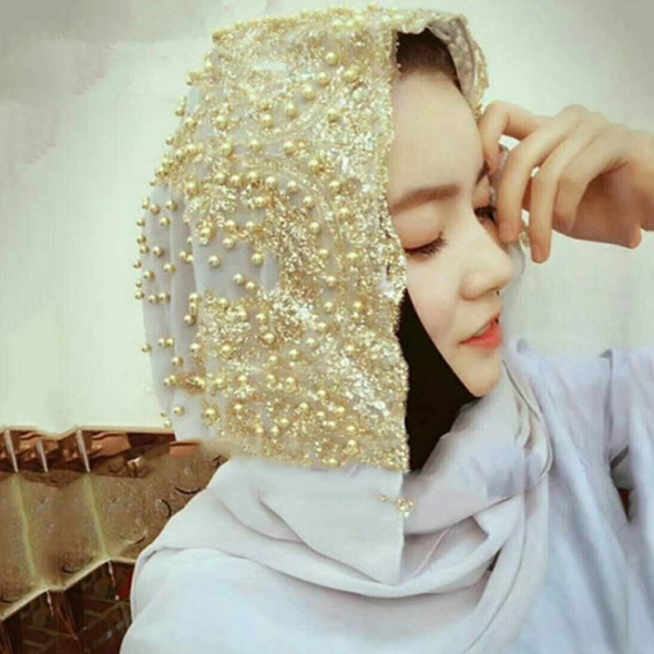 Women Chiffon Beaded Long Headscarf, Size:170cm(Gray)