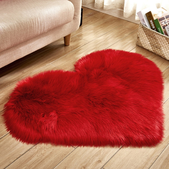 Love Heart Rugs Artificial Wool Sheepskin Hairy Carpet Faux Floor Mat Fur Plain Fluffy Soft Area Rug Tapetes, Size:80*90cm(Red)