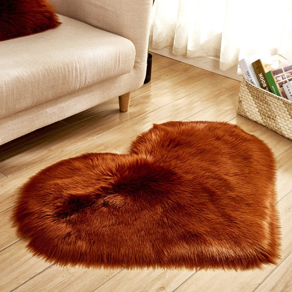 Love Heart Rugs Artificial Wool Sheepskin Hairy Carpet Faux Floor Mat Fur Plain Fluffy Soft Area Rug Tapetes, Size:80*90cm(Coffee)